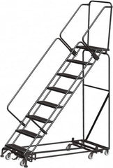 Ballymore - 113" 8 Step Rolling Warehouse Ladder - Lock Step Rolling Safety Ladder, 450 Lb Capacity, 80" Platform Height, 24" Base Width x 74" Base Depth, Perforated Tread - Americas Industrial Supply