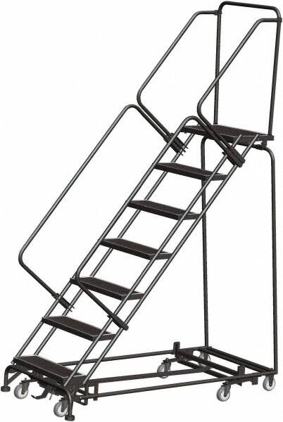 Ballymore - 103" 7 Step Rolling Warehouse Ladder - Lock Step Rolling Safety Ladder, 450 Lb Capacity, 70" Platform Height, 24" Base Width x 66" Base Depth, Perforated Tread - Americas Industrial Supply