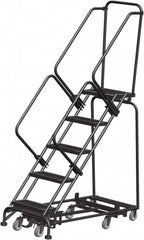 Ballymore - 83" 5 Step Rolling Warehouse Ladder - Lock Step Rolling Safety Ladder, 450 Lb Capacity, 50" Platform Height, 32" Base Width x 50" Base Depth, Perforated Tread - Americas Industrial Supply