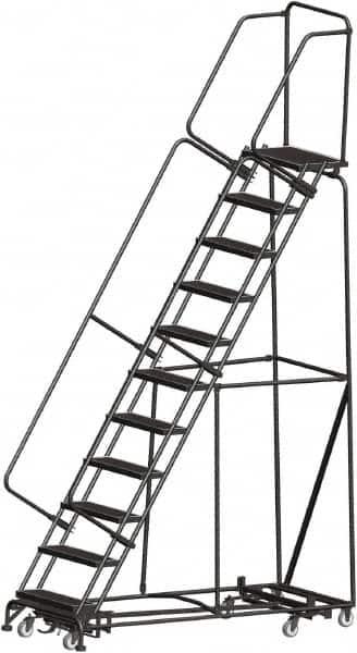 Ballymore - 143" 11 Step Rolling Warehouse Ladder - Lock Step Rolling Safety Ladder, 450 Lb Capacity, 110" Platform Height, 32" Base Width x 80" Base Depth, Perforated Tread - Americas Industrial Supply