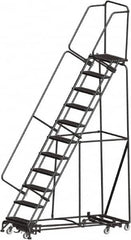 Ballymore - 143" 11 Step Rolling Warehouse Ladder - Lock Step Rolling Safety Ladder, 450 Lb Capacity, 110" Platform Height, 32" Base Width x 80" Base Depth, Perforated Tread - Americas Industrial Supply