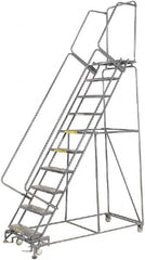 Ballymore - 133" 10 Step Rolling Warehouse Ladder - Lock Step Rolling Safety Ladder, 450 Lb Capacity, 100" Platform Height, 32" Base Width x 74" Base Depth, Perforated Tread - Americas Industrial Supply