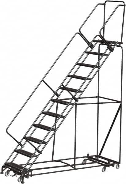 Ballymore - 143" 11 Step Rolling Warehouse Ladder - Lock Step Rolling Safety Ladder, 450 Lb Capacity, 110" Platform Height, 32" Base Width x 98" Base Depth, Perforated Tread - Americas Industrial Supply