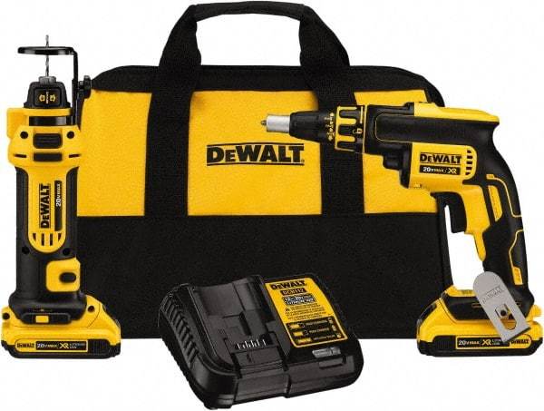 DeWALT - 20 Volt Cordless Tool Combination Kit - Includes Brushless Screwgun & Drywall Cutout Tool, Lithium-Ion Battery Included - Americas Industrial Supply