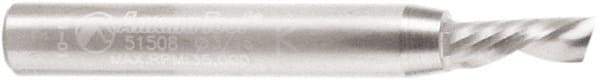 Amana Tool - 3/16" Cutting Diam x 1/2" Length of Cut, 1 Flute, Downcut Spiral Router Bit - Uncoated, Right Hand Cut, Solid Carbide, 2" OAL x 1/4" Shank Diam, 30° Helix Angle - Americas Industrial Supply
