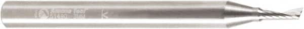 Amana Tool - 3mm Cutting Diam x 0.314" Length of Cut, 1 Flute, Upcut Spiral Router Bit - Uncoated, Right Hand Cut, Solid Carbide, 2-31/64" OAL x 1/4" Shank Diam, 20° Helix Angle - Americas Industrial Supply