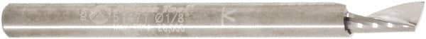 Amana Tool - 1/8" Cutting Diam x 1/4" Length of Cut, 1 Flute, Upcut Spiral Router Bit - Uncoated, Right Hand Cut, Solid Carbide, 1-1/2" OAL x 1/8" Shank Diam, 20° Helix Angle - Americas Industrial Supply