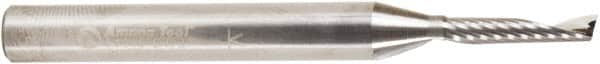 Amana Tool - 1/8" Cutting Diam x 5/8" Length of Cut, 1 Flute, Upcut Spiral Router Bit - Uncoated, Right Hand Cut, Solid Carbide, 2-1/2" OAL x 1/4" Shank Diam, 20° Helix Angle - Americas Industrial Supply