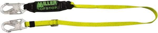 Miller - 6' Long, 310 Lb Capacity, 1 Leg Locking Snap Hook Harness Shock Absorbing Lanyard - 1-1/2" Diam, Polyester Webbing, Locking Snap Hook Anchorage Connection - Americas Industrial Supply
