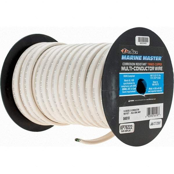 EastPenn - 14 AWG, 3 Strand, 100' OAL, Tinned Copper Hook Up Wire - White Thermoplastic Jacket - Americas Industrial Supply