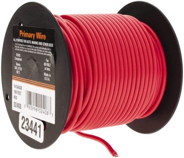 EastPenn - 14 AWG Automotive Plastic Insulated, Single Conductor Wire - 100' Long, Red - Americas Industrial Supply