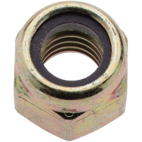 Value Collection - 3/8-16 UNC Grade 8 Hex Lock Nut with Nylon Insert - 9/16" Width Across Flats, 29/64" High, Zinc Yellow Dichromate Finish - Americas Industrial Supply