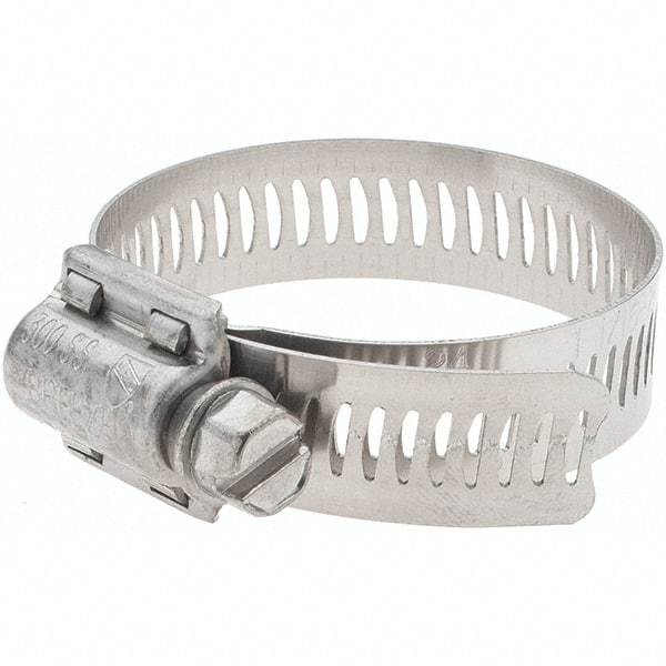 Made in USA - SAE Size 24, 1-1/16 to 2" Diam, Stainless Steel Worm Drive Clamp - 1/2" Wide, Series SAE J1508 Type F - Americas Industrial Supply