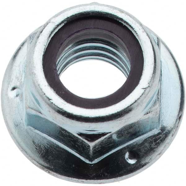 Value Collection - 3/8-16 UNC Grade 2 Hex Flange Lock Nut with Nylon Insert - 9/16" Width Across Flats, 7/16" High, Zinc-Plated Finish - Americas Industrial Supply