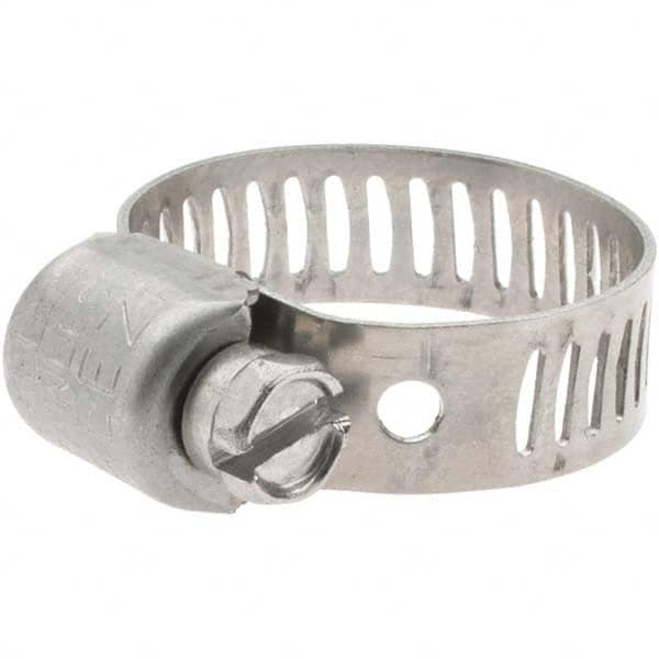 Made in USA - SAE Size 6, 7/16 to 25/32" Diam, Stainless Steel Miniature Worm Drive Clamp - 5/16" Wide - Americas Industrial Supply