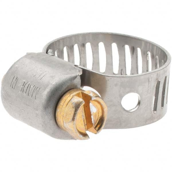 Made in USA - SAE Size 4, 7/32 to 5/8" Diam, Stainless Steel Worm Drive Clamp - Americas Industrial Supply