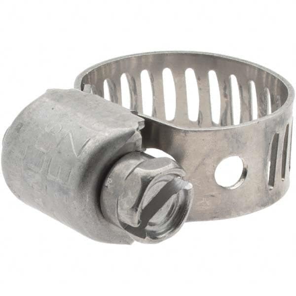 Made in USA - SAE Size 4, 5/8 to 7/32" Diam, Stainless Steel Worm Drive Clamp - 1/2" Wide, Series SAE J1508 Type M - Americas Industrial Supply