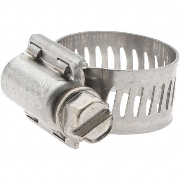 Made in USA - SAE Size 6, 7/16 to 25/32" Diam, Stainless Steel Worm Drive Clamp - 1/2" Wide, Series SAE J1508 Type F - Americas Industrial Supply