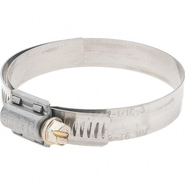 Made in USA - SAE Size 40, 2-1/16 to 3" Diam, Stainless Steel Protective Liner Worm Drive Clamp - Americas Industrial Supply