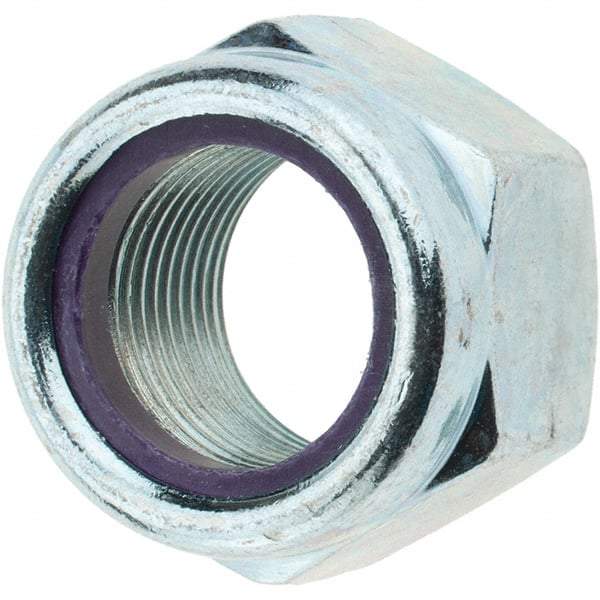 Value Collection - 7/8-14 UNF Grade B Hex Lock Nut with Nylon Insert - 1-1/4" Width Across Flats, 63/64" High, Zinc-Plated Finish - Americas Industrial Supply