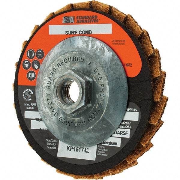 Standard Abrasives - 60 Grit, 4-1/2" Disc Diam, 5/8-11 Center Hole, Type 29 Flap Disc - 10,000 Max RPM, Arbor Attaching System, Coated - Americas Industrial Supply