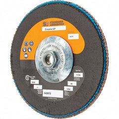 Camel Grinding Wheels - 80 Grit, 7" Disc Diam, 5/8-11 Center Hole, Type 29 Zirconia Alumina Flap Disc - 13,300 Max RPM, Arbor Attaching System, Coated - Americas Industrial Supply