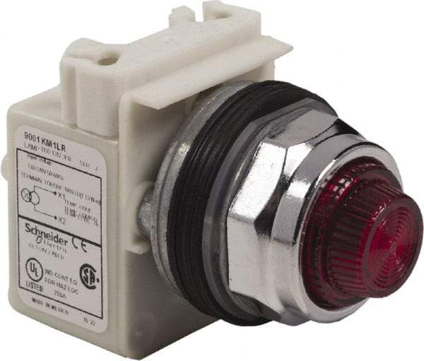 Schneider Electric - 120 VAC Red Lens LED Pilot Light - Round Lens, Screw Clamp Connector - Americas Industrial Supply