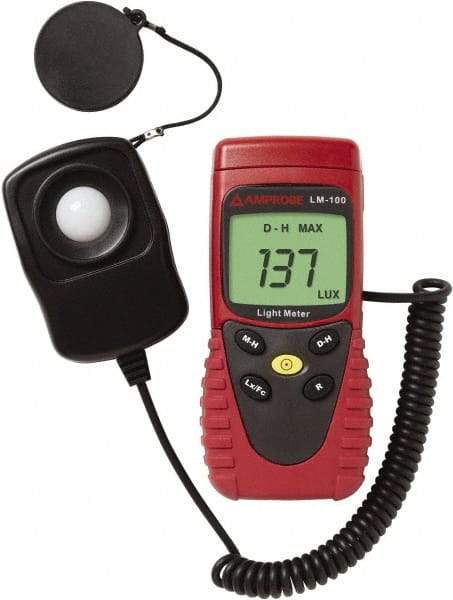 Amprobe - 9 Volt Battery, 20 to 20,000 FC, LCD Display, Silicone Photodiode Light Meter - 5 Accuracy, Compatible with All Visible Light Lighting, Built In Memory - Americas Industrial Supply