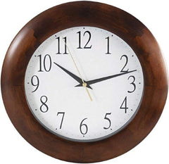 Hon - 9" Diam, White Face, Dial Wall Clock - Analog Display, Cherry Case, Runs on AA Battery - Americas Industrial Supply