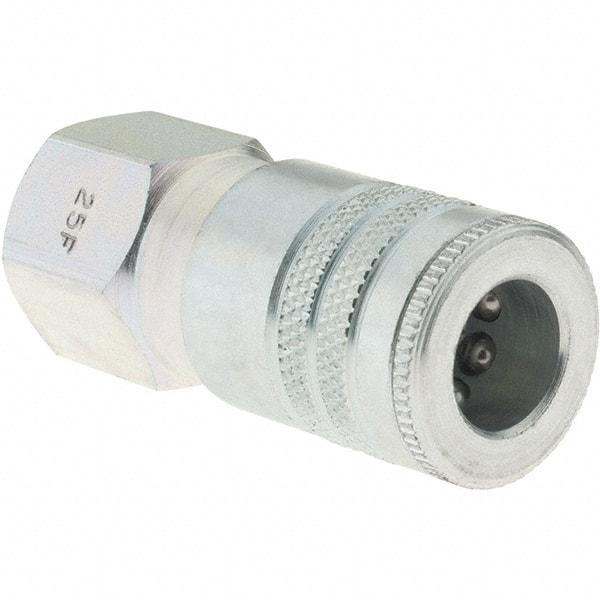 Parker - 1/2-14 Female NPTF Industrial Pneumatic Hose Coupler - Steel, 3/8" Body Diam - Americas Industrial Supply