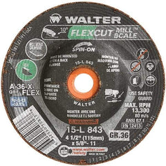 WALTER Surface Technologies - 4-1/2" 36 Grit Aluminum Oxide/Silicon Carbide Blend Cutoff Wheel - 5/8-11 Arbor, 13,300 Max RPM, Use with Angle Grinders - Americas Industrial Supply