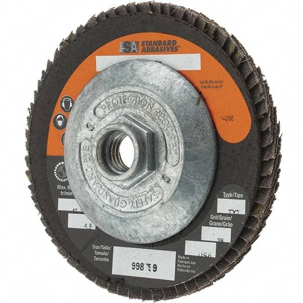 Camel Grinding Wheels - 36 Grit, 4-1/2" Disc Diam, 5/8-11 Center Hole, Type 29 Zirconia Alumina Flap Disc - Arbor Attaching System, Coated - Americas Industrial Supply