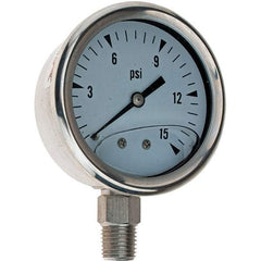 Value Collection - 2-1/2" Dial, 1/4 Thread, 0-15 Scale Range, Pressure Gauge - Americas Industrial Supply