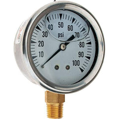 Value Collection - 2-1/2" Dial, 1/4 Thread, 0-100 Scale Range, Pressure Gauge - Americas Industrial Supply