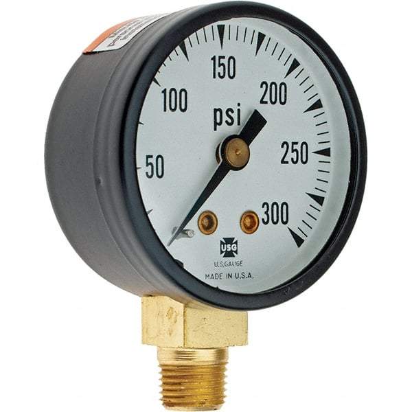 Value Collection - 1-1/2" Dial, 1/8 Thread, 0-300 Scale Range, Pressure Gauge - Lower Connection Mount - Americas Industrial Supply