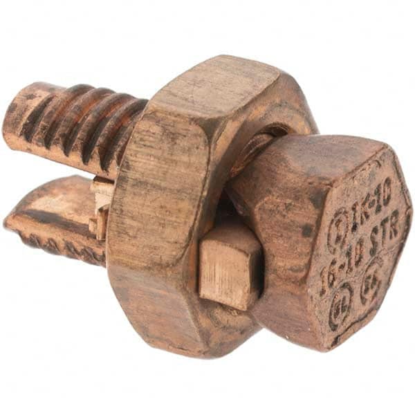 Made in USA - 12 to 10 AWG, Copper Wire Compatible, Copper Alloy, Hex Split Bolt Connector - 0.85" OAL, 0.15" Wire Slot Diam, 0.38" Head Width, 1/2" Base Width - Americas Industrial Supply