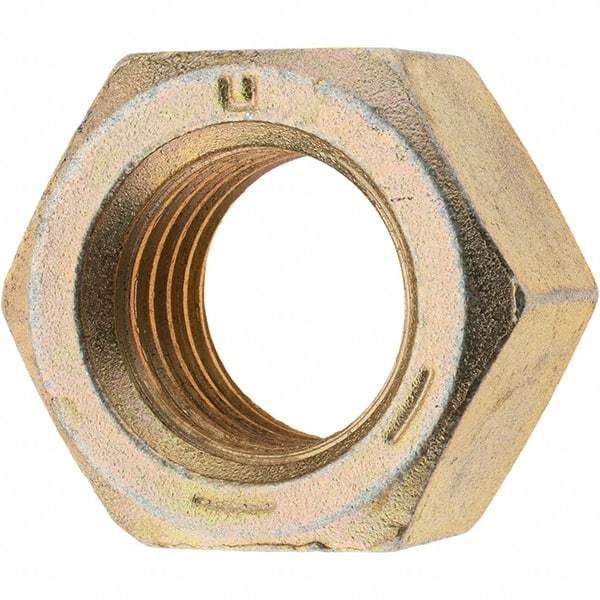 Made in USA - 1-8 UNC Steel Right Hand Hex Nut - 1-1/2" Across Flats, 0.8594" High, Zinc Yellow Dichromate Finish - Americas Industrial Supply