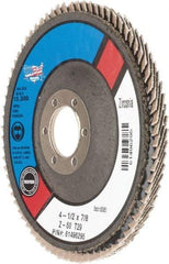 Camel Grinding Wheels - 60 Grit, 4-1/2" Disc Diam, 7/8" Center Hole, Type 29 Zirconia Alumina Flap Disc - Poly Cotton Backing, Arbor Attaching System, Coated - Americas Industrial Supply