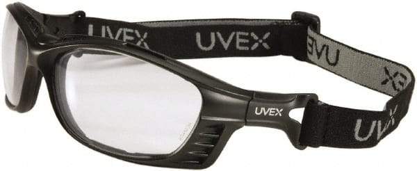 Uvex - Clear Lenses, Framed Safety Glasses - Anti-Fog, Black Polycarbonate Frame, Size Universal, Wrap Around - Americas Industrial Supply