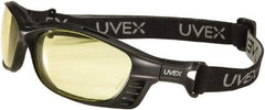 Uvex - Amber Lenses, Framed Safety Glasses - Anti-Fog, Black Polycarbonate Frame, Size Universal, Wrap Around - Americas Industrial Supply