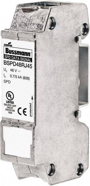 Cooper Bussmann - 1 Pole, 1 Phase, 76.91mm Long x 19mm Wide x 36.15mm Deep, Hardwired Surge Protector - DIN Rail Mount, 48 V, 34 VDC, 48 VAC Operating Voltage, 10 kA Surge Protection - Americas Industrial Supply