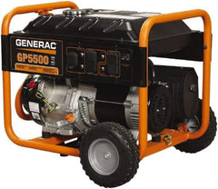 Generac Power - 10 hr Half Load Time, 5.5 kW, Pull Start, Gasoline Portable Power Generator - 7.2 Gal Tank, 28-3/4" Long x 26-3/4" Wide x 25" Deep, 389 cc Engine - Americas Industrial Supply