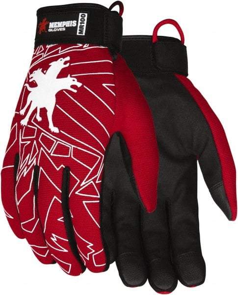 MCR Safety - Size L Synthetic Blend General Protection Work Gloves - For Mechanic's & Lifting, Uncoated, Adjustable Closure Cuff, Red, Paired - Americas Industrial Supply