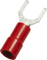 #10 Stud, 22 to 16 AWG Compatible, Partially Insulated, Flanged Fork Terminal 0.295″ Fork Width, Vinyl Insulation, Red, 0.811″ OAL, 600 Volts, 0.03″ Thick, Copper Contacts