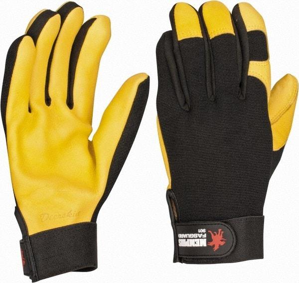 MCR Safety - Size 2XL Deerskin General Protection Work Gloves - For Work & Driver, Uncoated, Hook & Loop Cuff, Black/Yellow, Paired - Americas Industrial Supply