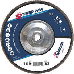 Weiler - 40 Grit, 7" Disc Diam, 5/8-11 Center Hole, Type 27 Zirconia Alumina Flap Disc - 8,600 Max RPM, Phenolic Backing, Arbor Attaching System, Coated - Americas Industrial Supply