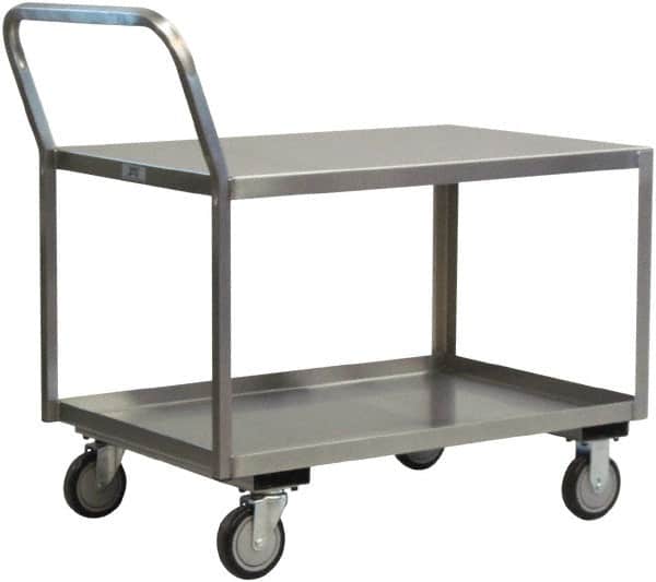 Jamco - 1,200 Lb Capacity, 48" Wide x 24" Long x 27" High Service Cart - 2 Shelf, Stainless Steel, 2 Rigid/2 Swivel Casters - Americas Industrial Supply