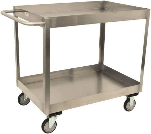 Jamco - 1,200 Lb Capacity, 24" Wide x 36" Long x 35" High Service Cart - 2 Shelf, Stainless Steel, 2 Rigid/2 Swivel Casters - Americas Industrial Supply