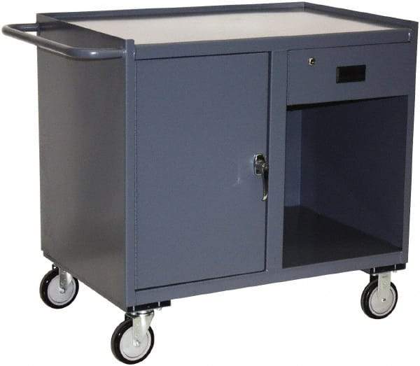 Jamco - 1,200 Lb Capacity, 2 Shelf, 1 Drawer, 2 Tray, 1 Door Mobile Workstation - 36" Wide x 24" Deep x 36" High, Steel, Gray - Americas Industrial Supply