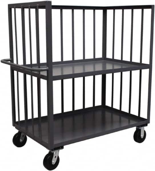 Jamco - 2,000 Lb Capacity, 2 Shelf, 3-Sided Steel Truck - 36" Long x 24" Wide x 57" High, 6" Diam Phenolic Resin Wheels - Americas Industrial Supply